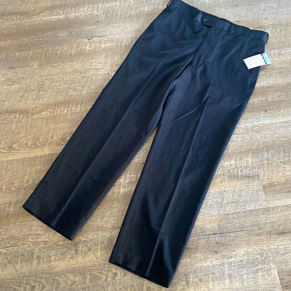 Geoffrey Beene men’s pinstriped dress pants black 34w 30L NEW NWT